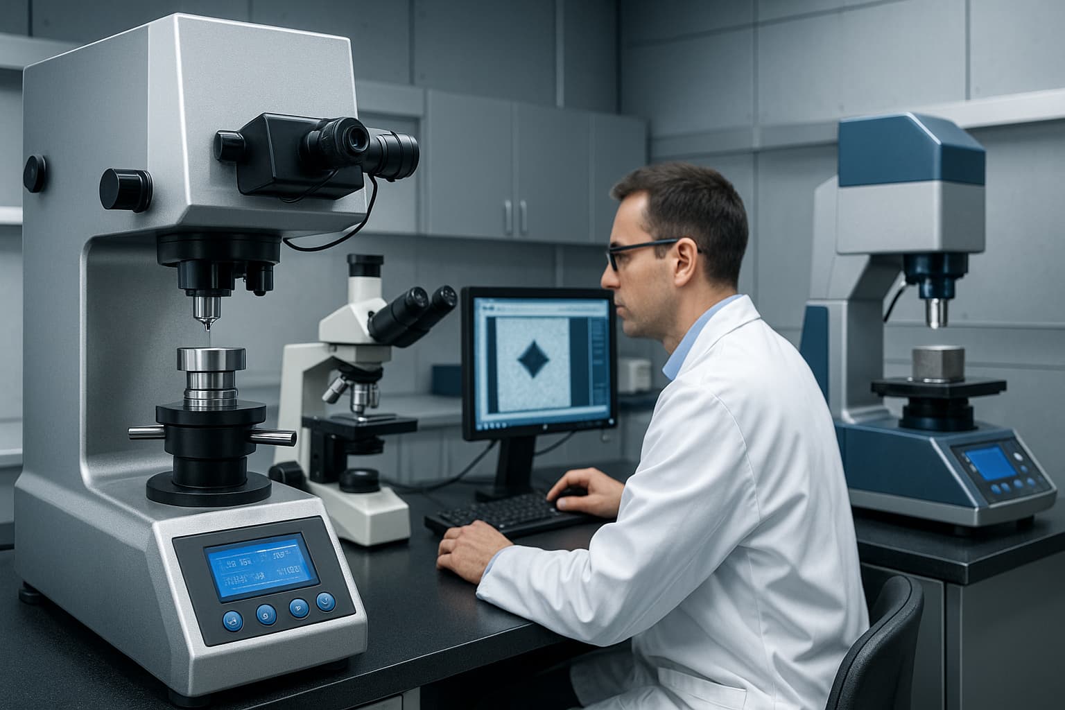 Werkstoffprüflabor mit modernen Prüfgeräten